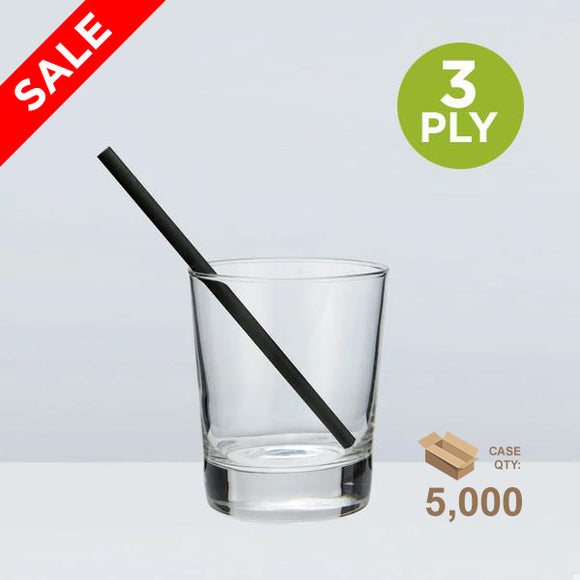 Short Paper Sipping Straw, Solid Black, 140mm 3-ply (5.5